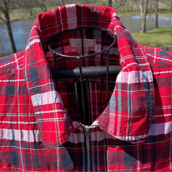 Vintage 90’s Christopher & Banks Red Plaid Zip Up Front Shirt Vest Size Large - Picture 2 of 11